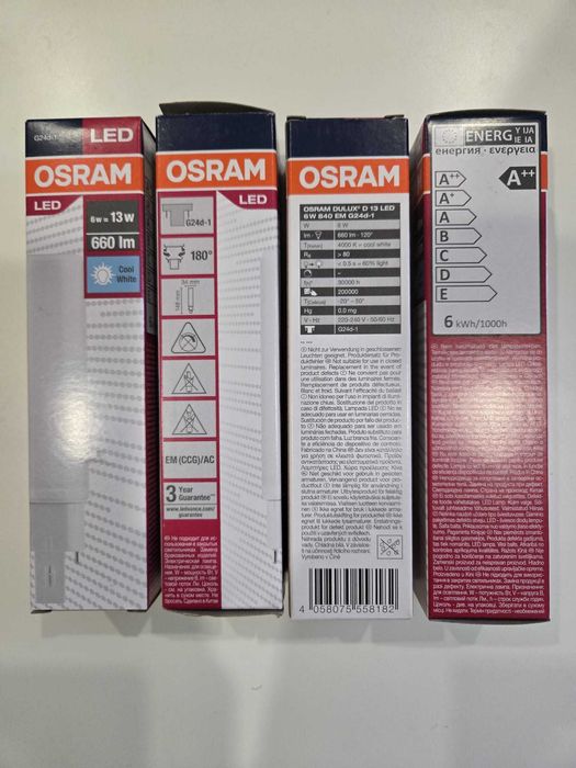 10 Lâmpadas OSRAM DULUX D 13 LED 6W 840 EM G24d‑1 Novas – 660 lm