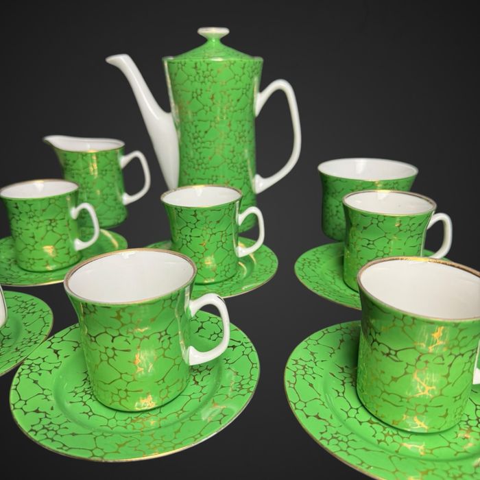 Serwis do kawy dla 6 os Włocławek marmurek złocenia B4/100601