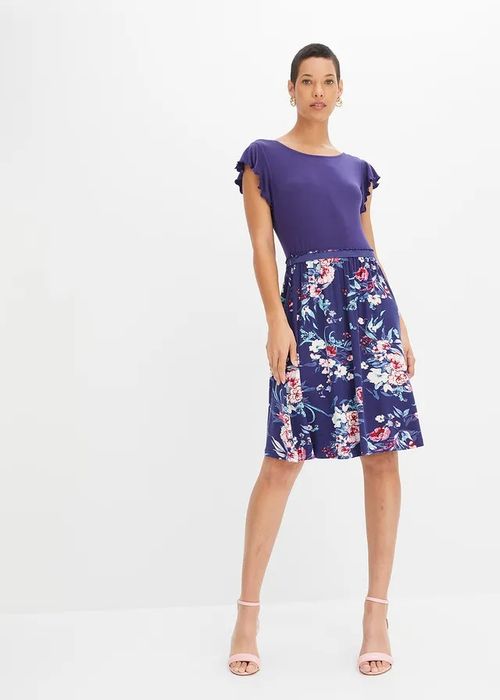 B.P.C granatowa sukienka z dżerseju z kwiatowym dołem ^44/46