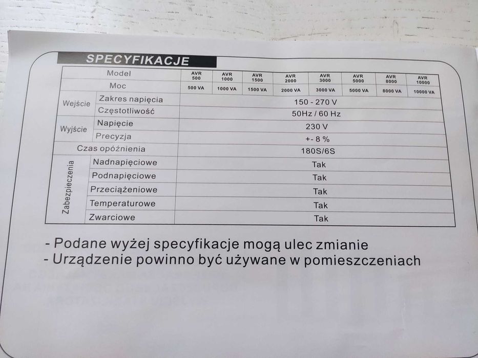 Стабілізатор напруги Volt Polska AVR1000VA