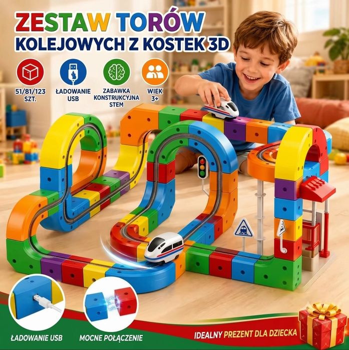 «CUBE TRACK» Klocki 3D Tor do Montażu — Zestaw Rozszerzony (123 elem.)