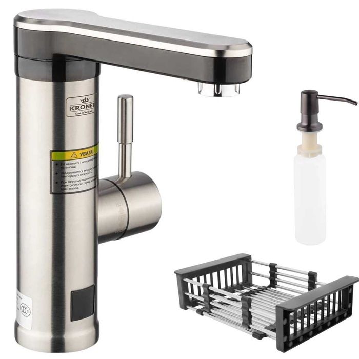 Проточный водонагреватель Kroner ESG089 с дисплеем, корзина и дозатор.