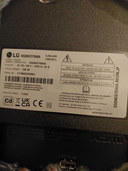 Telewizor LG 65 cali uszkodzony