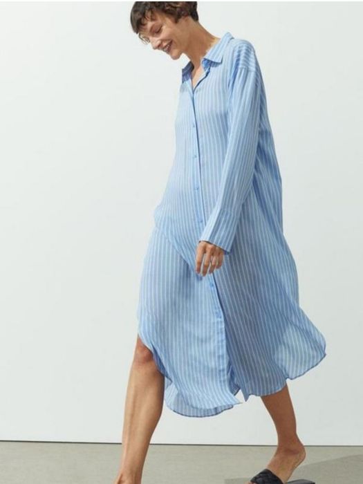 Длинное натуральное платье-рубашка H&M