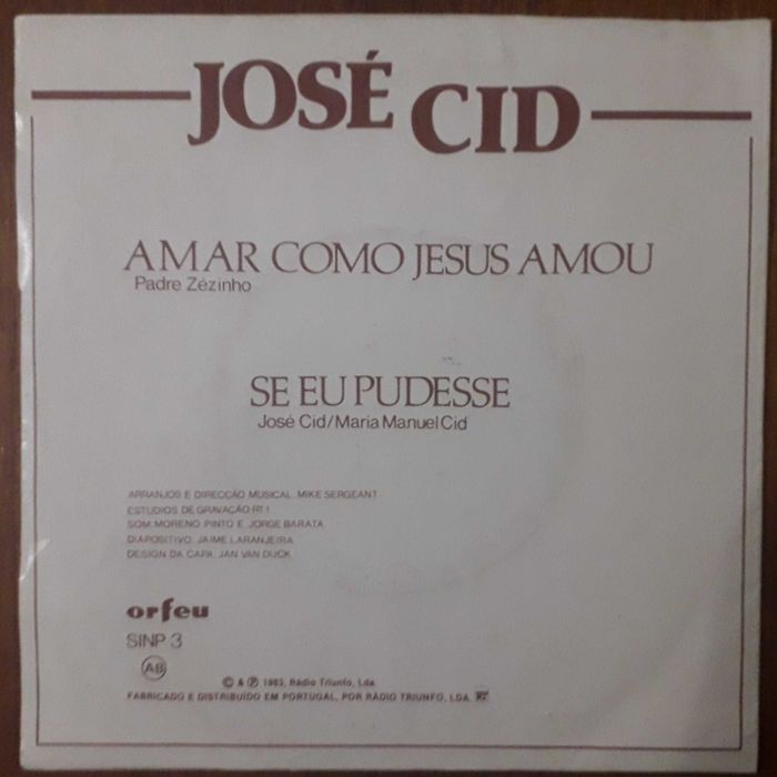 José Cid single em vinil "Amar como Jesus amou"