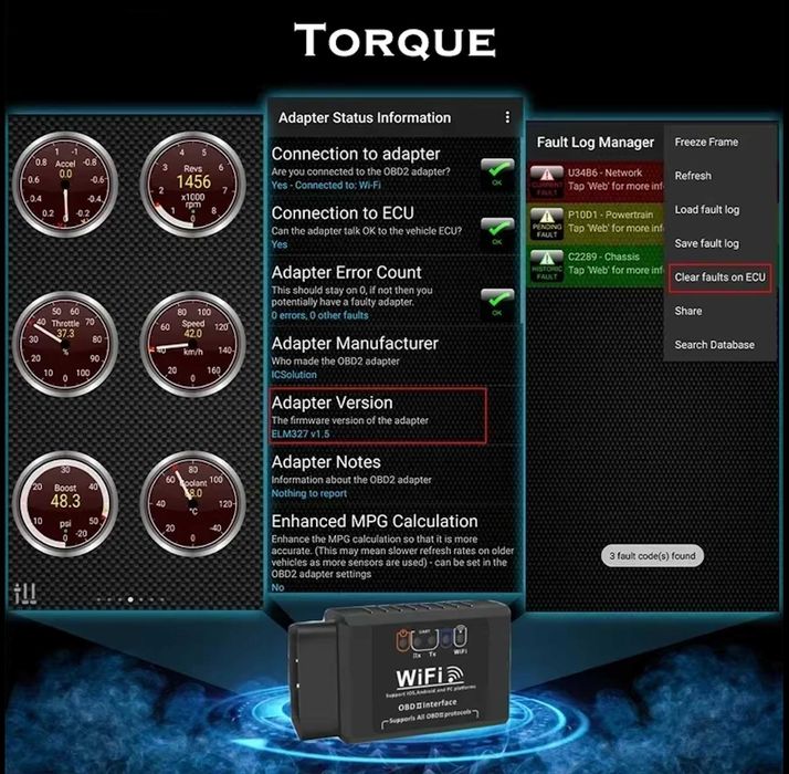OBD2 (OBDII) сканер ELM327 v1.5 WiFi для iPhone або BT для Android