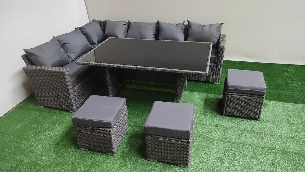 Zestaw Meble Ogrodowe 8 osób podwójny technorattan Szary