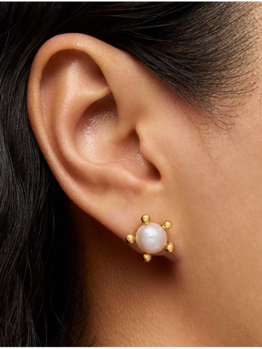 Kolczyki z misiem żółte srebro 925 z perłami 8 mm