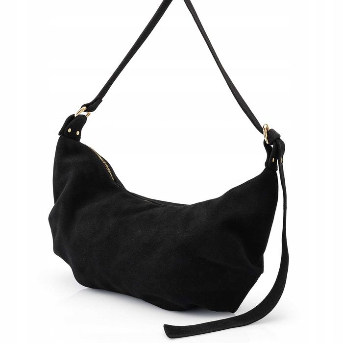 Torebka Damska Worek LAURA BIAGGI Czarna Na Ramię Zamszowa VERA PELLE