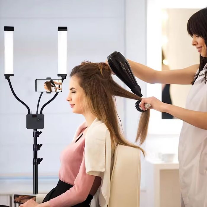 Candeeiro LED Braços duplos lâmpada c/ apoio para telemóvel