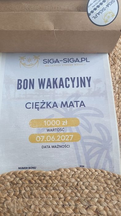 Bon wakacyjny do biura podróży siga siga o wartości 1000 zł