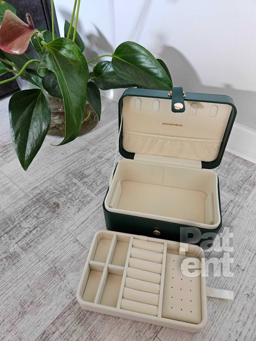 Szkatułka kuferek organizer na biżuterię podwójny zamykany pojemny