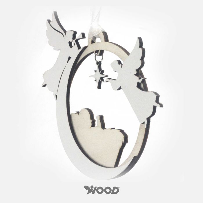 Enfeite/Bola de Natal em Madeira - Com Pingente