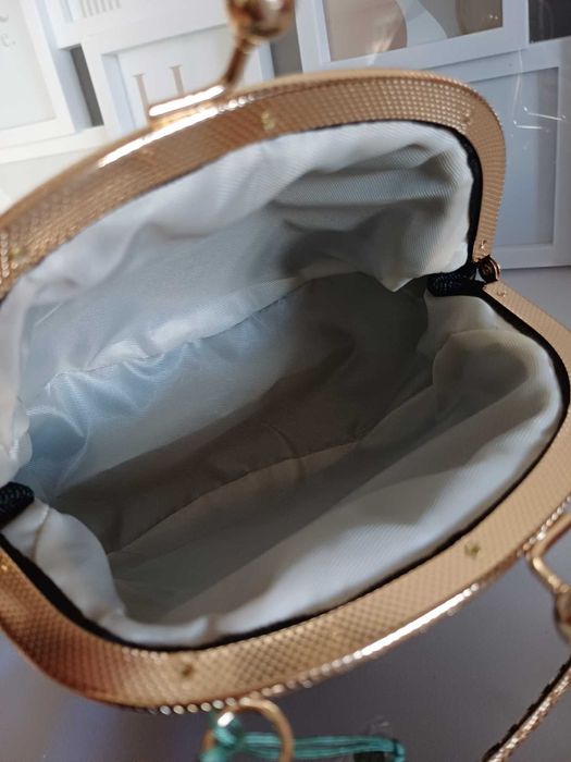 Torebka wieczorowa - Haftowany złoty ptak