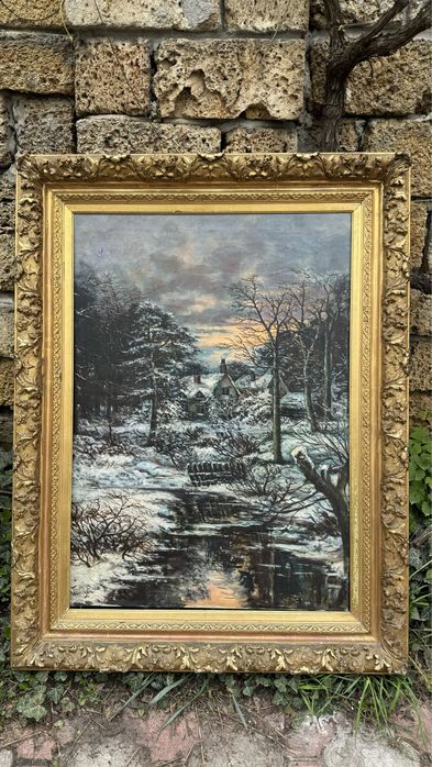 Картина в большой деревянной раме, старинная , тяжелые, из Франции