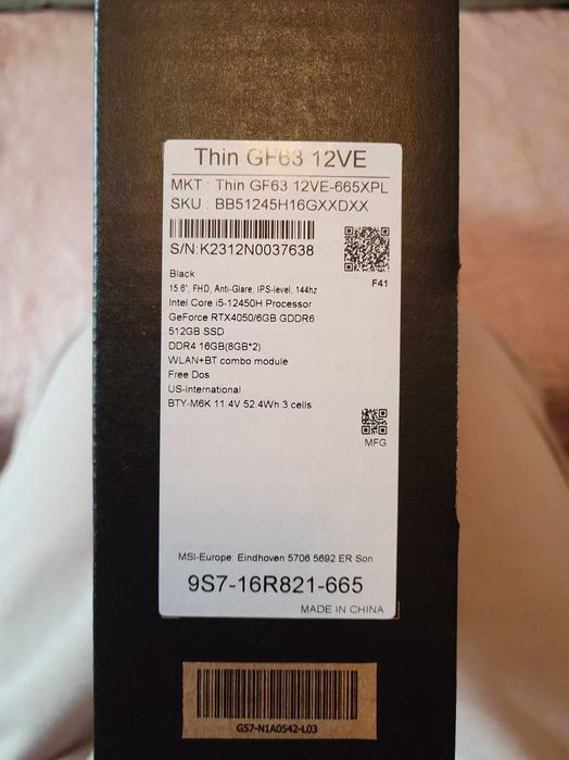 Ноутбук MSI GF63 12VE 2024 | i5 12450H | gtx4050 gpu | 32gb RAМ ddr4