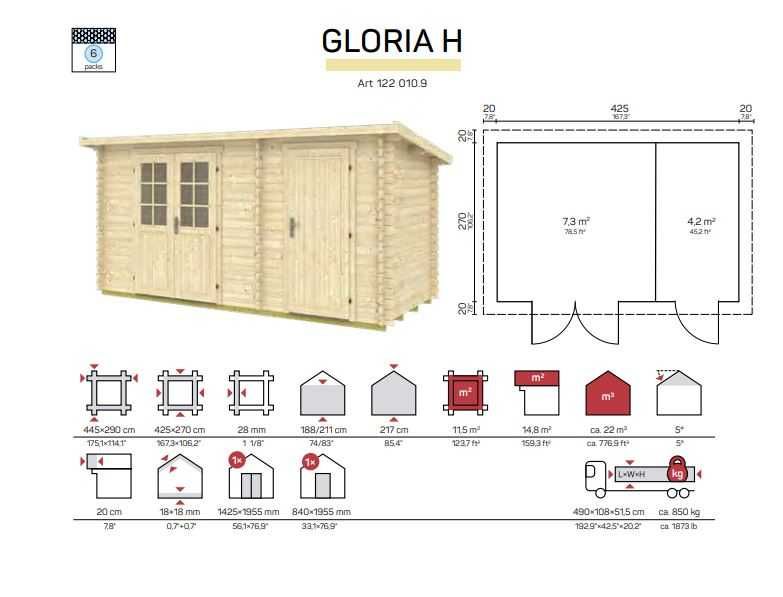 Casa de madeira com 2 Compartimentos, GLORIA H 12,9m2