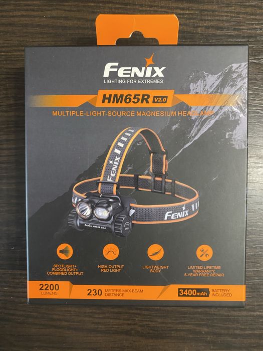 Налобний ліхтар Fenix HM65R V2.0 - 2200 люмен, 230 метрів, Червоне світло 140 люмен