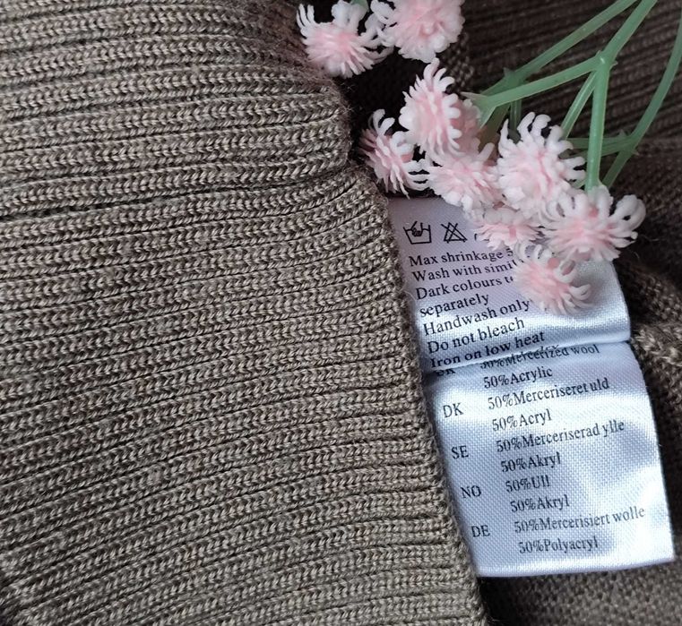 50% Merino milutki sweter rozpinany brązowy kardigan wełniany wełna S
