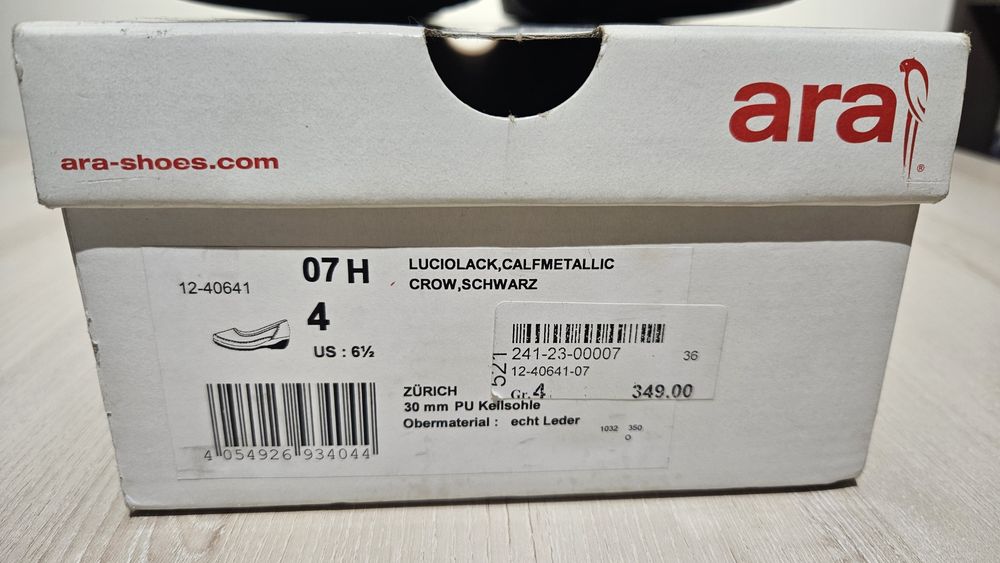 Buty ARA czarne r.37, na tęższa stopę