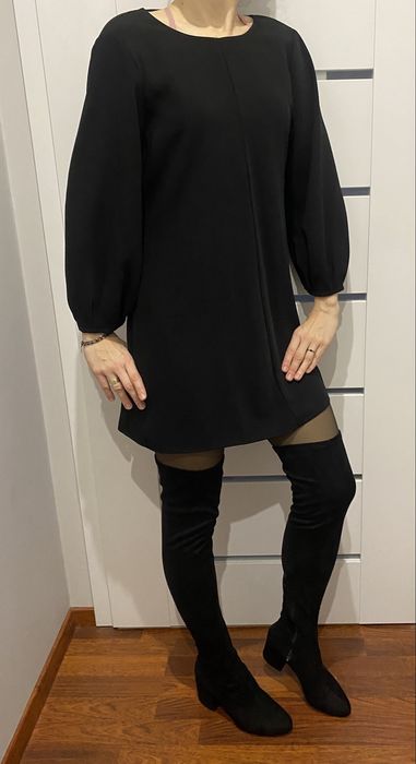 Kozwki za kolano 39 czarne streczowe jak nowe na obcasie zamszowe