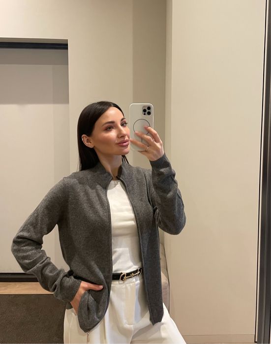 100 % кашемір люкс бренд M/One сірий кардиган на блискавці стиль cos