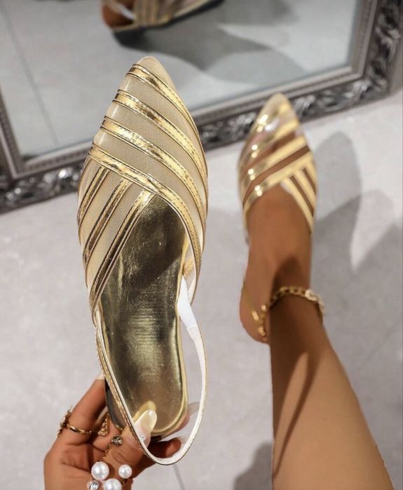 Buty damskie półbuty balerinki złote 38