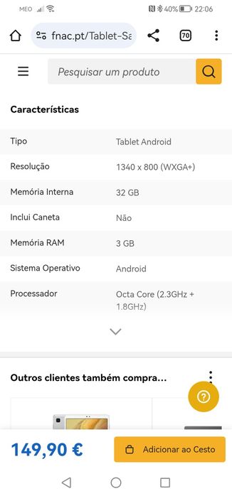 Tablet Samsung Galaxy Tab A7 Lite como novo!