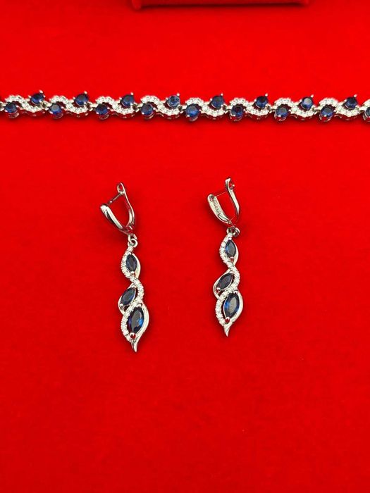 Komplet srebrnej biżuterii z szafirami próba 925 Ekskluzywny 48,14 g