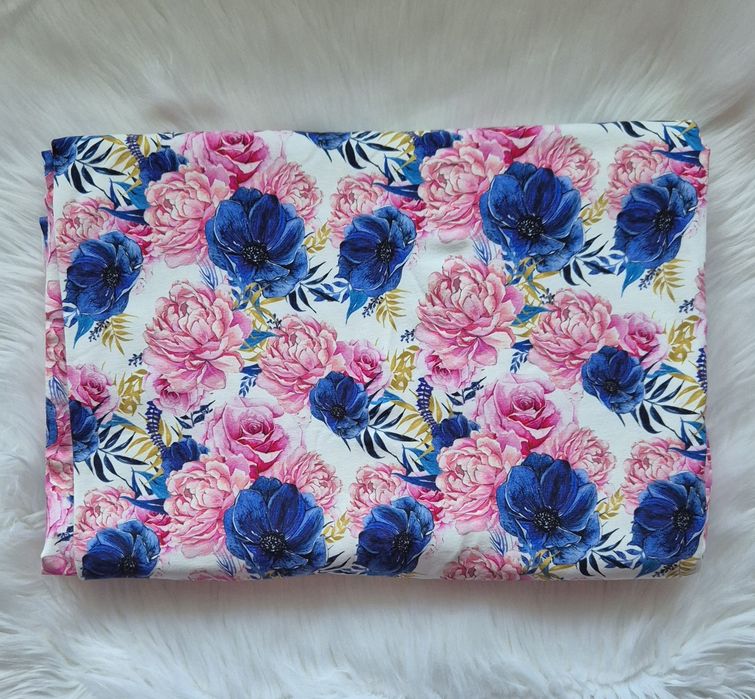 Dresówka pętelka kwiaty bawełna elastan szycie