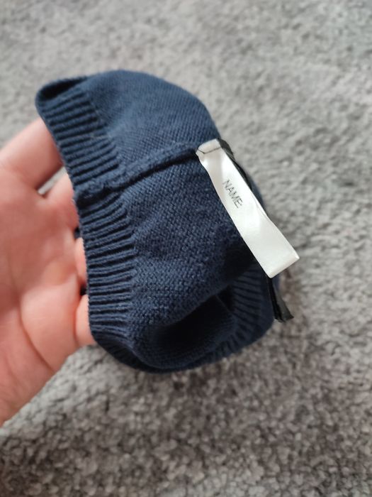 H&M 104 granatowa czapka czapeczka beret jesienna serca złote czerwone