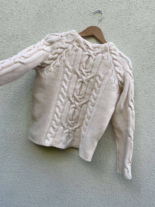 Kremowy ecru wełniany merino kaszmirowy sweter Bally