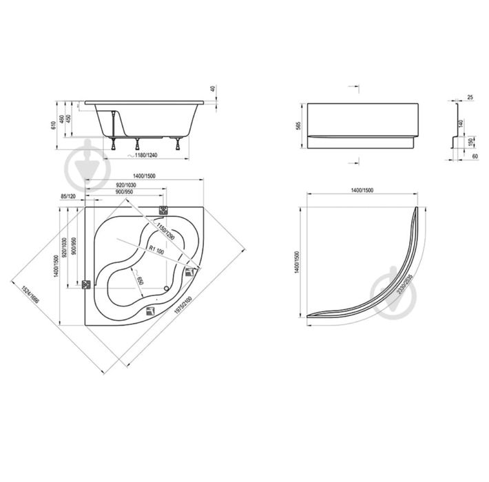 Ванна з панеллю   кутова бренд  Ravak