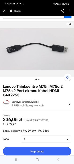 Kabel Lenovo DisplayPort to HDMI Adapter