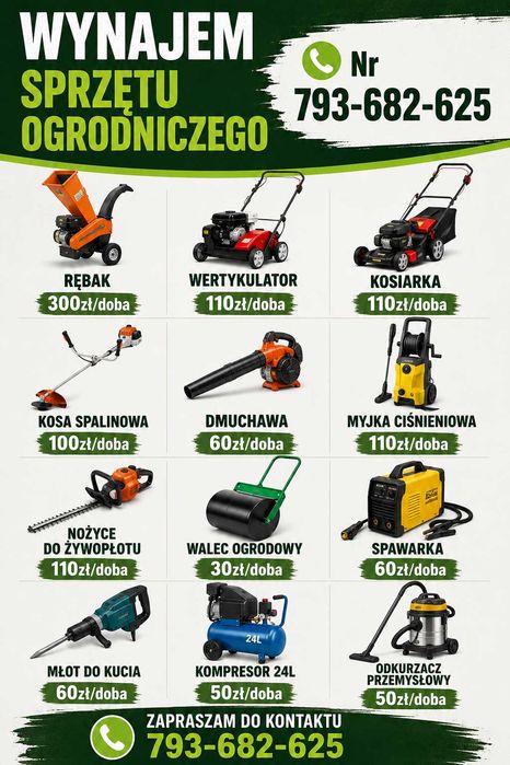 Wynajem rębaka oraz sprzętu ogrodniczego