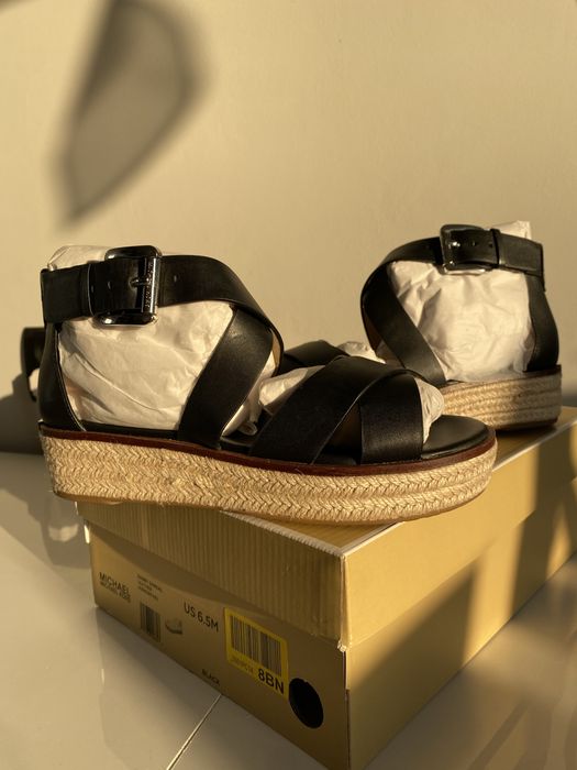 Nowe espadryle Michael Kors 36 Darby czarne sandały skórzane skóra