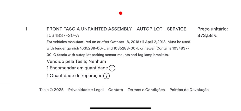 Pára-choques original Tesla Model X