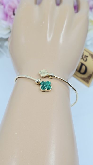 Złota bransoletka bangle z koniczynkami próba 585 14k