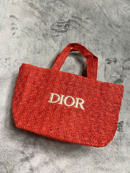 Torba z rafii Dior Beauty VIP Gift – czerwona / pomarańczowa pleciona shopperka