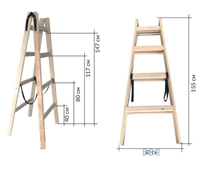 Будівельна драбина стремянка малярна дерев'яна 1,55м