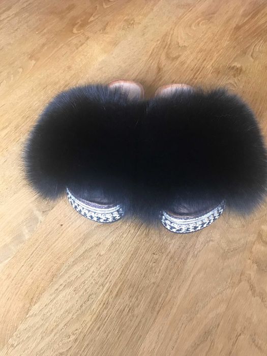 Klapki z naturalnym futrem z lisa 36-41 espadryle