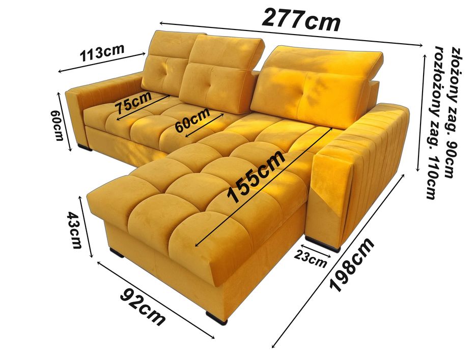 Narożnik ROYAL mega duże spanie 225x155cm