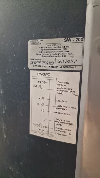 Wymiennik CWU KOSPEL SW-200 wężownica