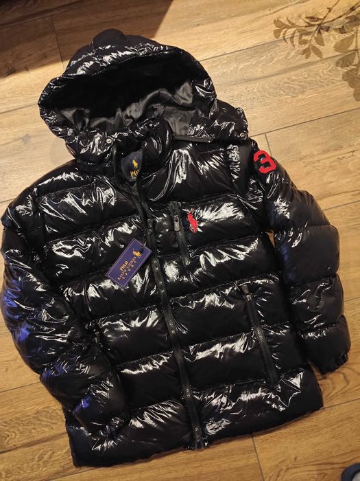 Nowa męska kurtka zimowa puchowa Polo Ralph Lauren M/L czarna połysk