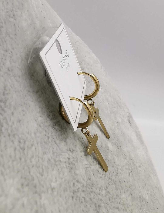 Kolczyki złota stal chirurgiczna krzyżyk na kółku