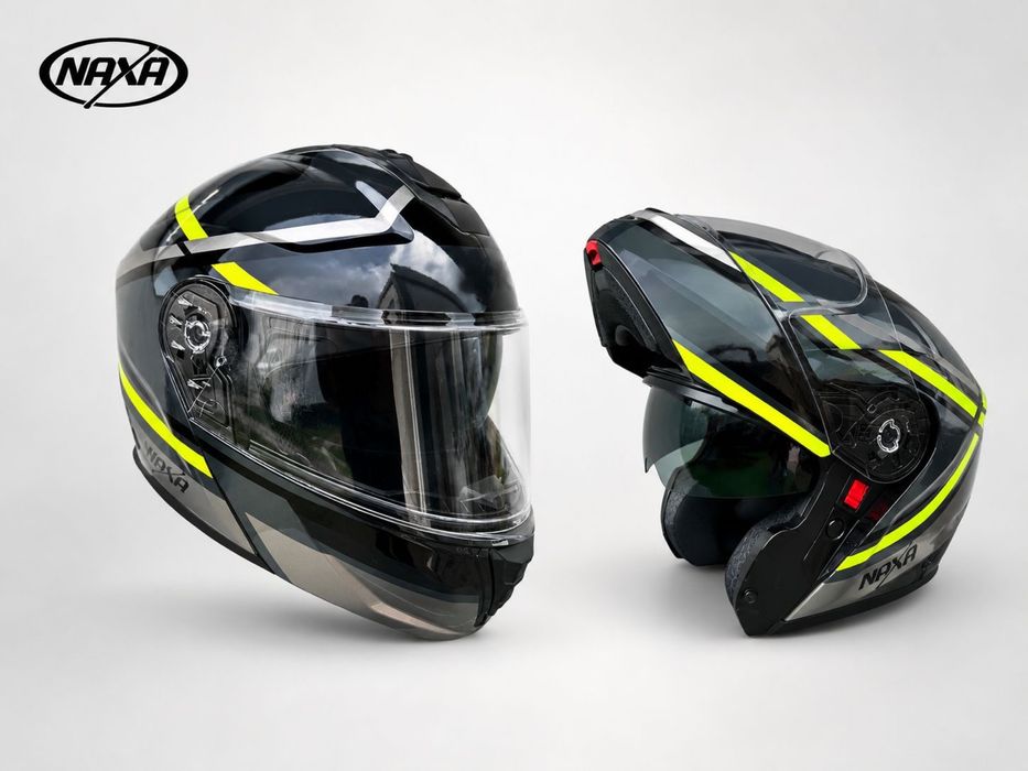 Nowy Szczekowy kask motocyklowy NAXA FO7/E Fluo! Rozmiar M 57-58 Cm, Blenda,Pinlock!