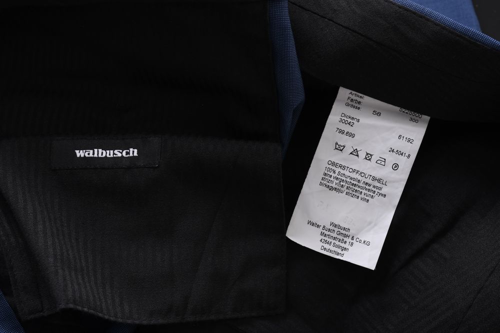 WALBUSCH niebieskie spodnie garniturowe 100% wełna dziewicza r. 58