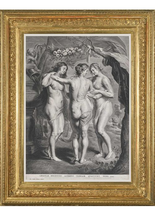 Miedzioryt z 1630 - 1674 rok, "Trzy Gracje", wymiar 38cm x 53cm