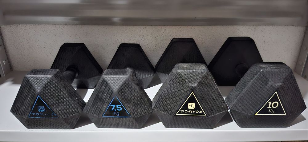 105,00€ 2x Halteres 7,5kg e Halteres hexagonal 2x 10Kg revestidos