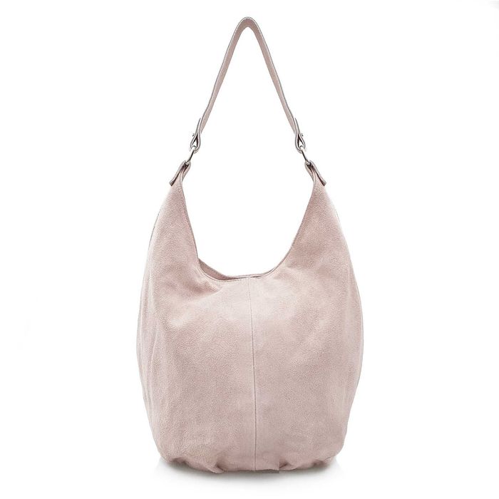 VERA PELLE torebka skórzana zamszowa worek na ramię V058 j.różowa